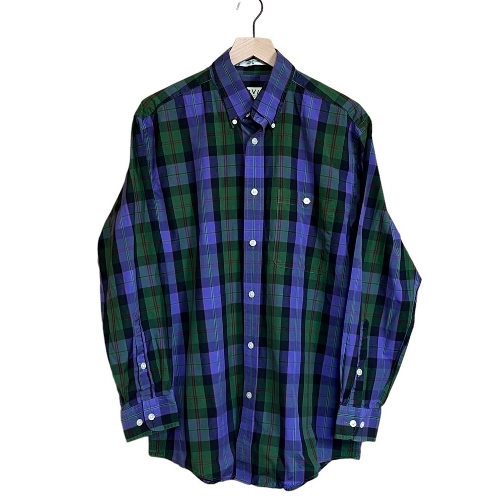 Orvis Men’s Plaid Button Down Shirt. Purple Green Size M #1131